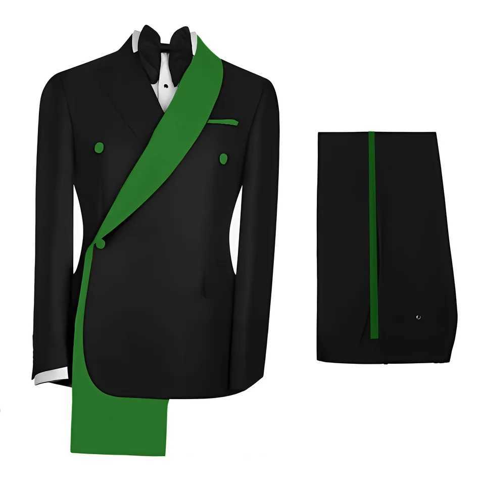 Fashionable Mens Suit 2 Piece Set Black Jacket With Gold Collar Wedding Groom Tuxedo Classic Mens Tailored Blazer Pants X250704