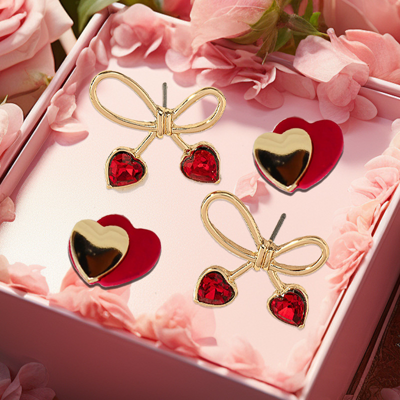 New Elegant Simple Heart Bowknot Earrings High-end Versatile Sweet Studs Exquisite