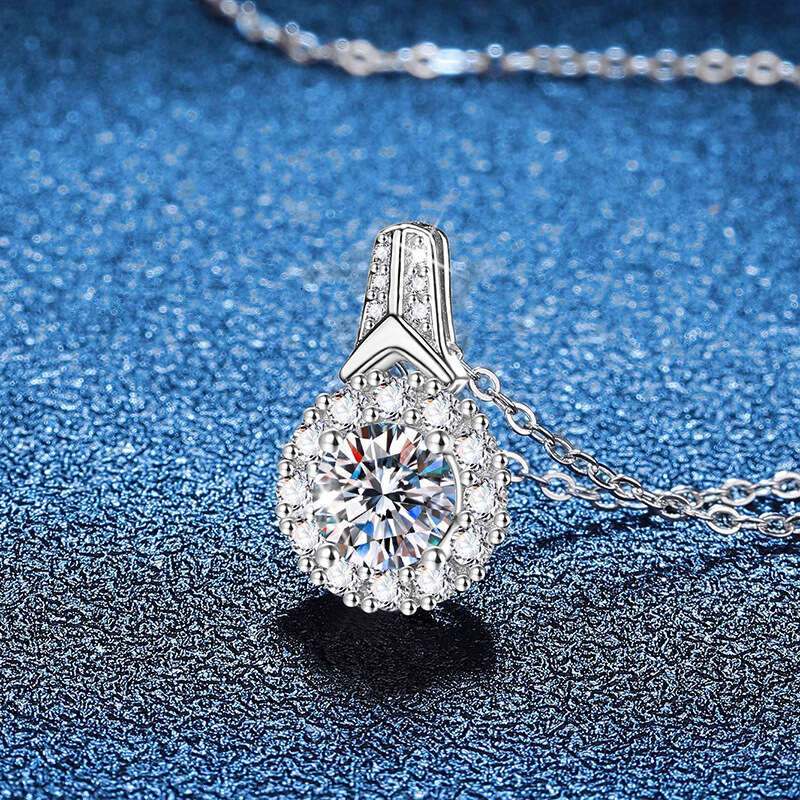 Jewelry MoiS925S925anite 1 2 3 caratS925 S925ier Pendant Crown Round Bag Necklace f3b