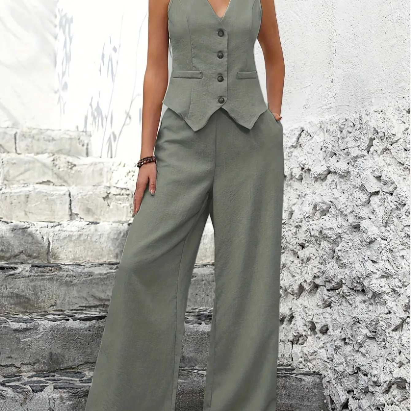 2025 Fashion Vest Trousers 2 Piece Sets Woman Outfit Patchwork Casual Suit Two Piece Sets Women Pant Sets X250704