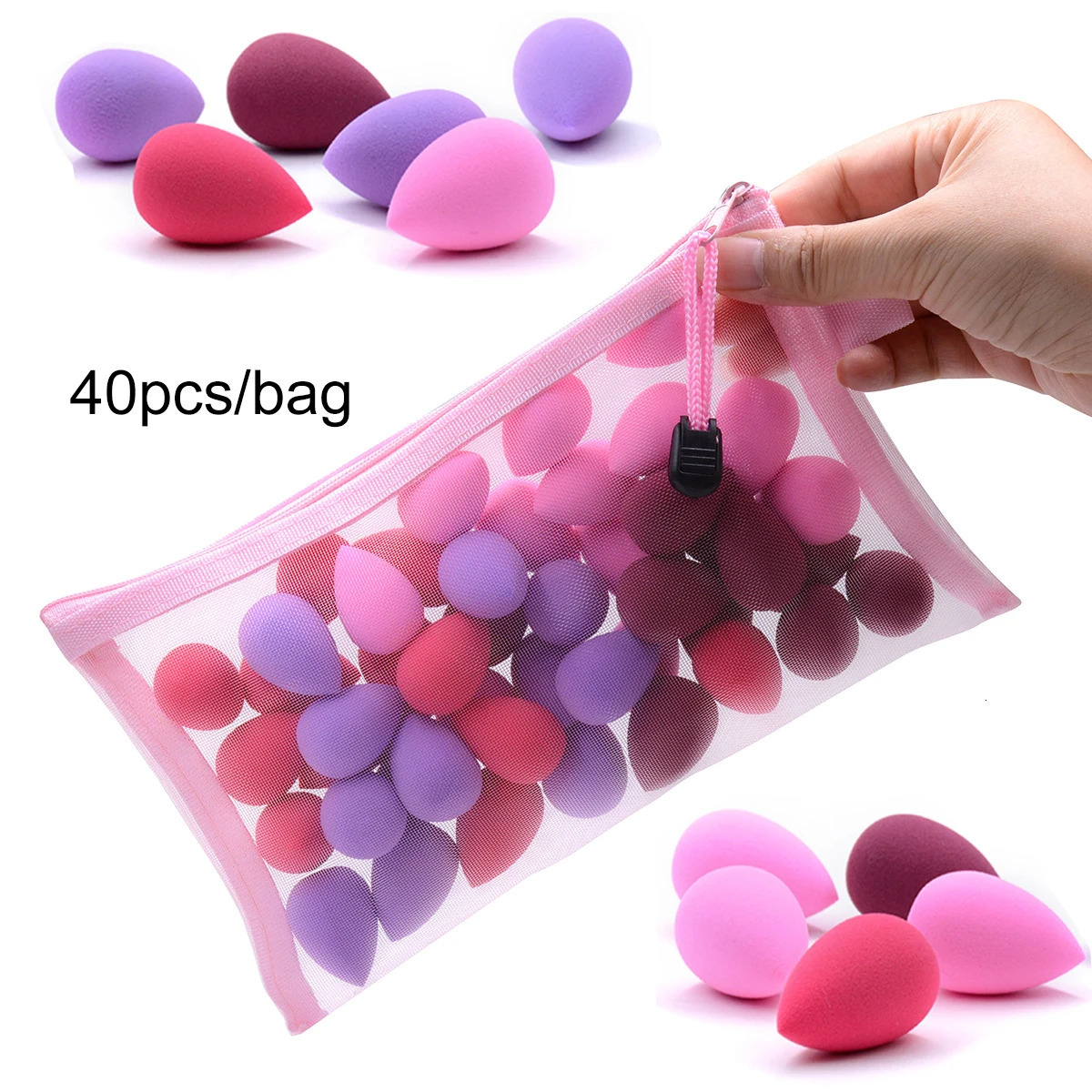 40Pcs/bag Mini Makeup Sponge Beauty Eggs With Cosmetic Bag Face Make up Tools Set In Organizer Bulk Wholesale Beauty Tools 250625