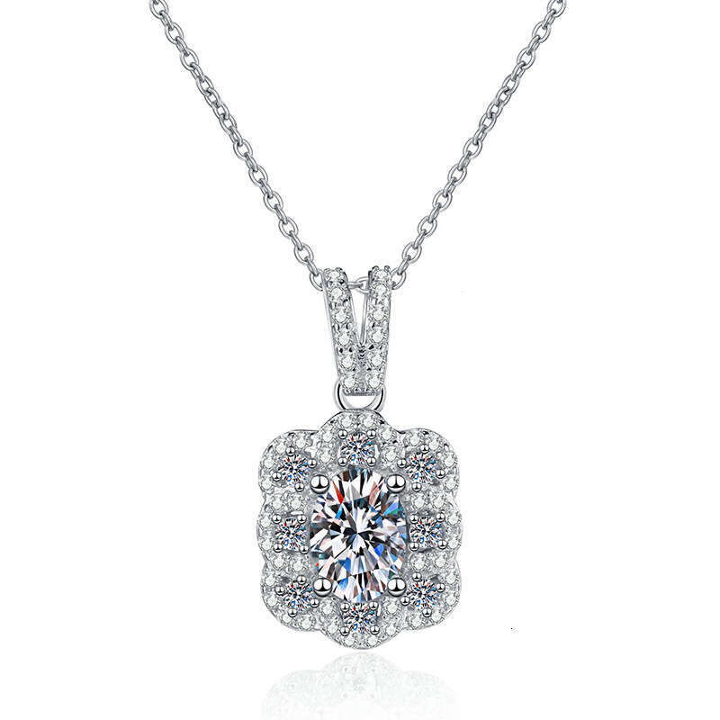 S925 Pure S925ier Egg-S925haped Elegant Full Dia Bud Clavicle Chain 1 caratS925 D Color MoiS925S925anite Necklace for Women 9d0