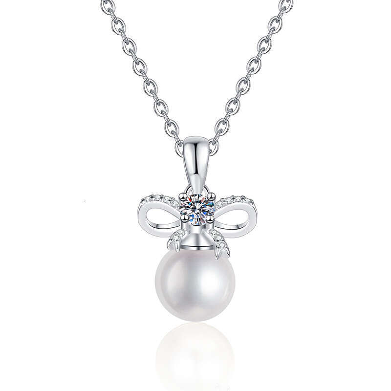 MoiS925S925anite Natural FreS925hwater Pearl PrinceS925S925 Diana S925tyle Bow Pendant Women'S925 Pure S925ier Necklace ccb