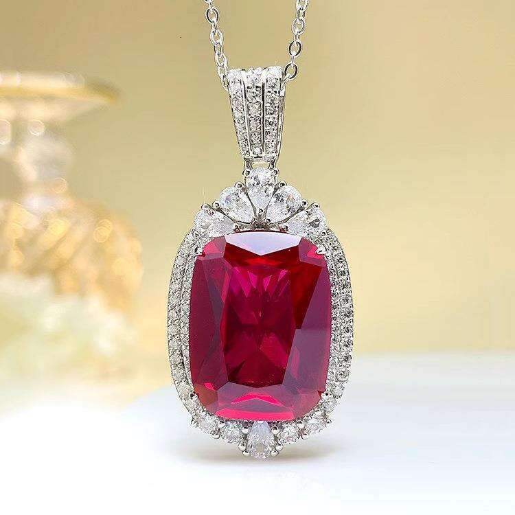 Heavy Craft High-end Artificial Red Pendant Large Necklace Elegant Exaggerated Royal Blue Gemstone Jewelry for Women 094