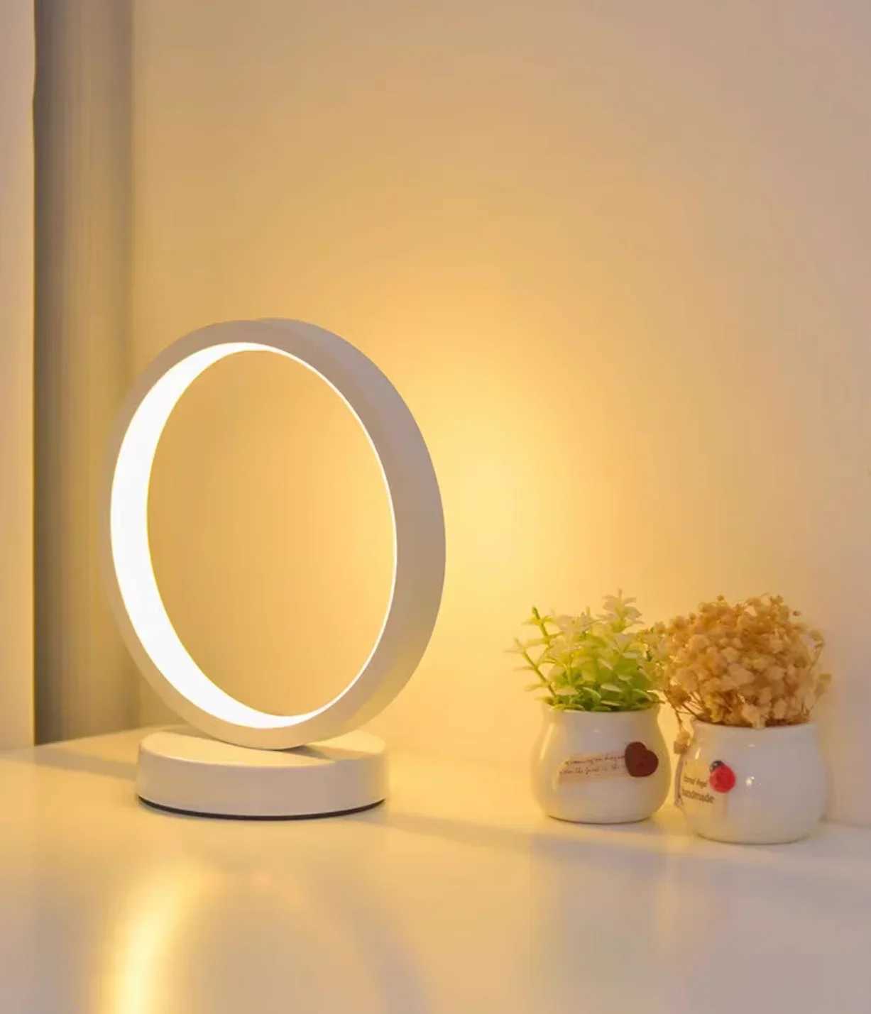 20CM LED Simple Circular Ring Table Lamp for Bedroom Bedside Living Room Restaurant Hotel Decorative Lamp Dimmable Round Night Light XJ250703