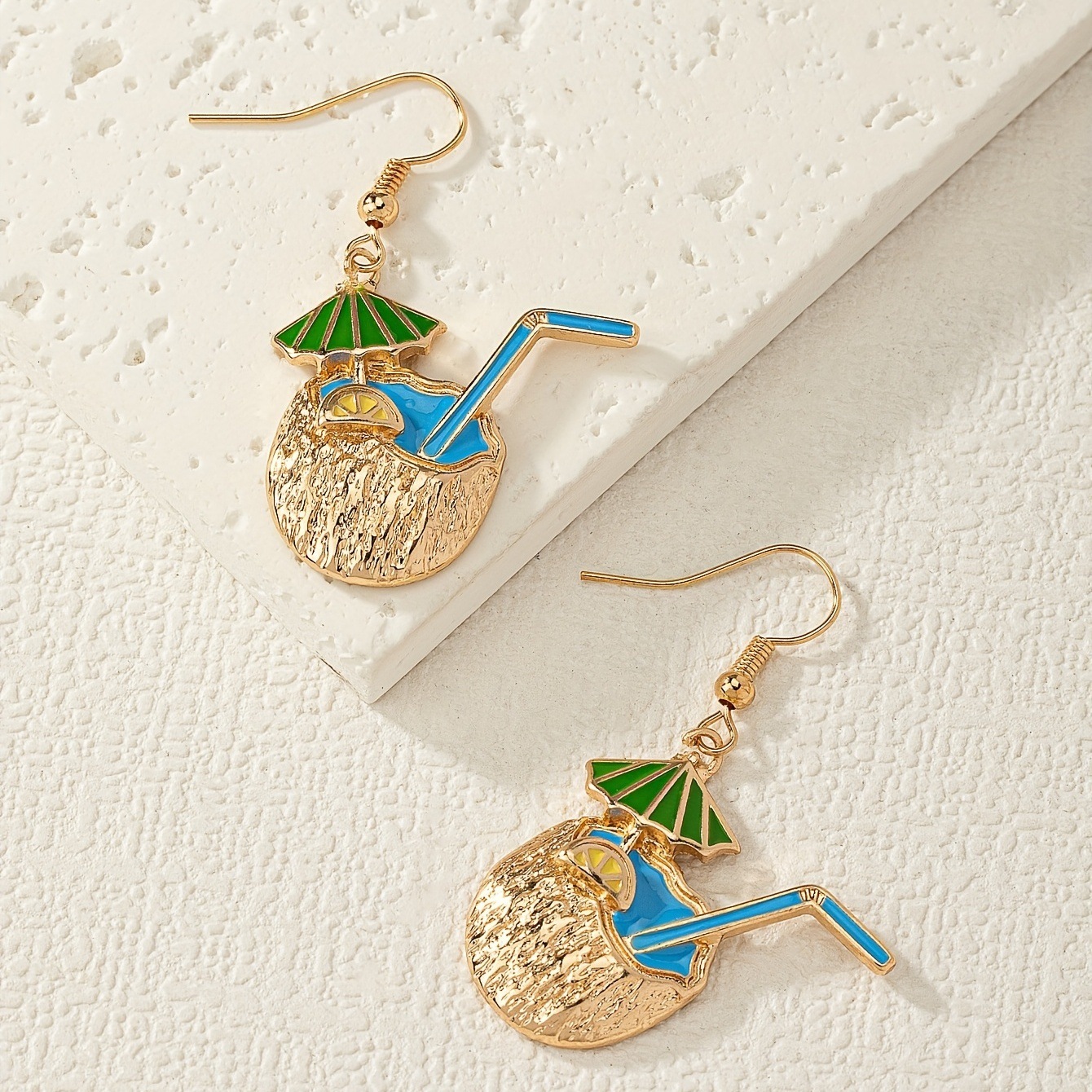 1 Pair Coconut Drink Pendant Fashion Earrings Summer Vacation Beach Alloy Material Celebration Gift For Friends