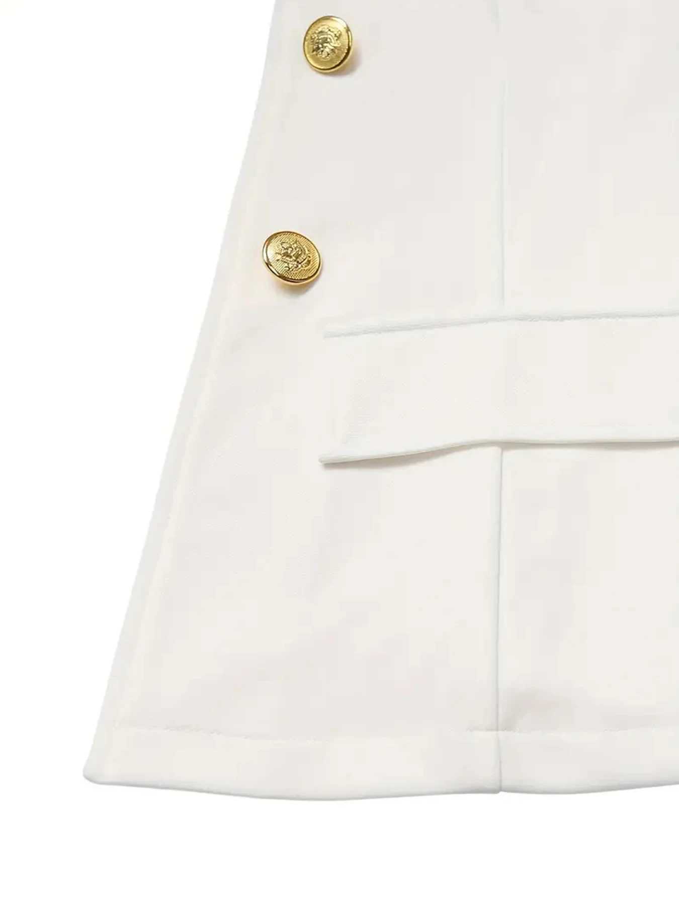 Womens White Two-Piece Suit Set Double Breasted Long Slved Lapel Suit Jacket and High Waisted Slim Pants X250704