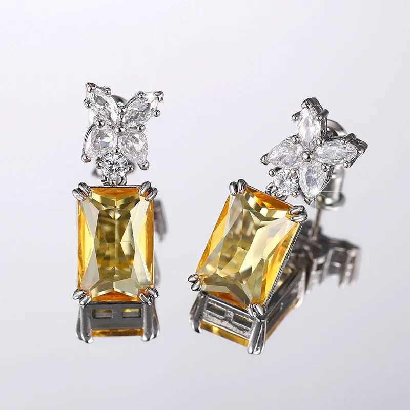 New Simple and Elegant Square Cubic Zirconia Earrings Bling Yellow CZ Dangle Luxury Women Wedding Engagement Jewelry Y250704