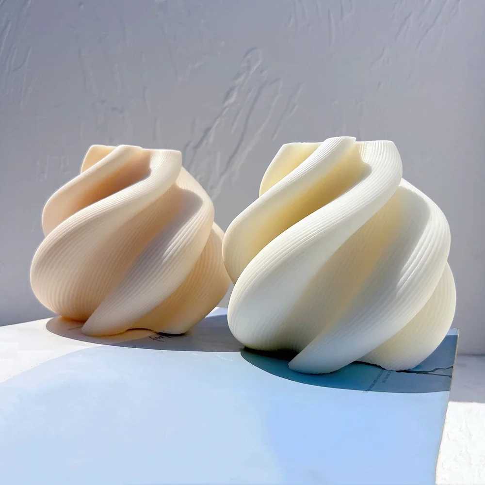 Big Size Geometric Wave Twirl Candle Molds Taper Abstract Art Decorative Wavy Stripe Soy Wax Candles Silicone Mold W250704
