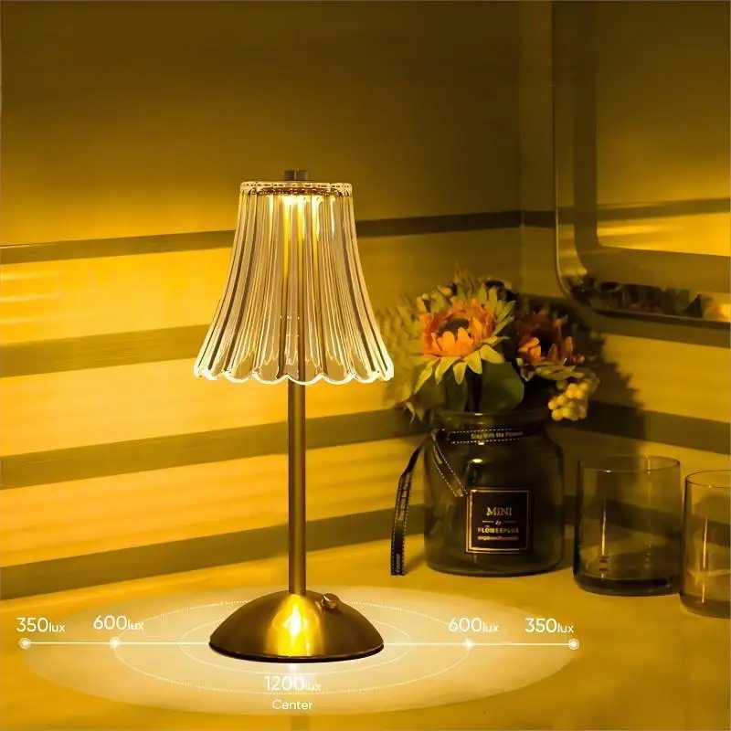Horn LED Classic Touch Bedside Lamp USB Rechargeable 3 Color Dimmable Bedroom Living Room Wireless Table Lamp DecorationXJ250703
