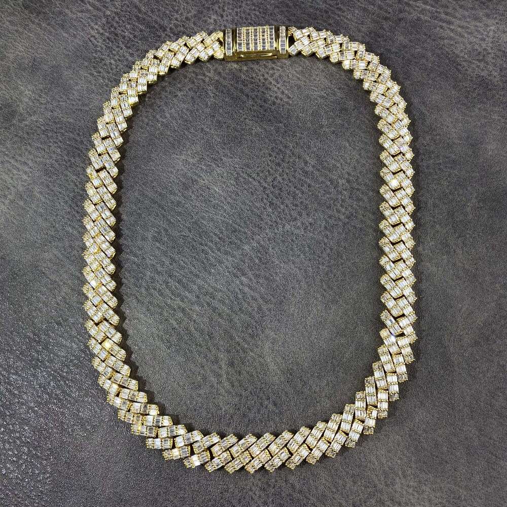 Wholesale Hop Diamond Cuban Link Necklace Baguette CZ Chain Iced Out Prong Cuban Link Chain Fashion Men Jewelry