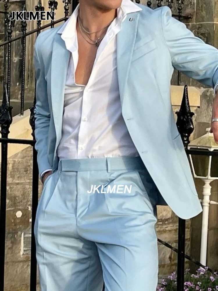 2025 Sky Blue Summer Men Suits Latest Designs Groom Tuxedos 2 Pieces (Jacket+Pants) Wedding Prom Dinner Party Men Suit Blazer X250704