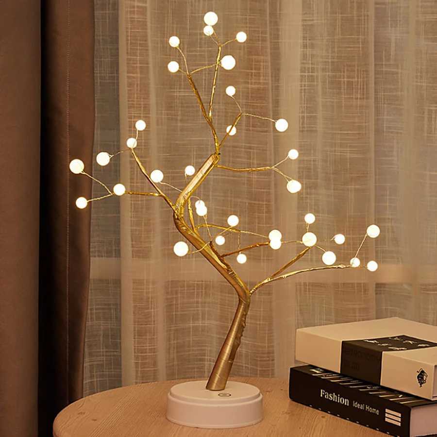 LED Pearl Tree Light Sleeping Creative Nightlight Bedroom Ins Girl Heart Bedhead Desk LampXJ250703