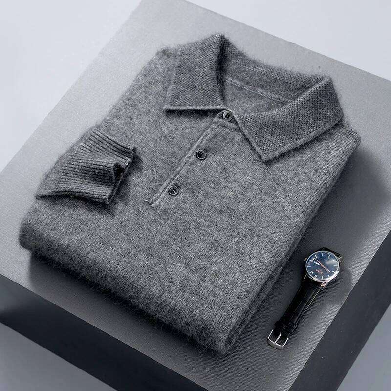 Pullover Men's Polo Neck 100% Mink Cashmere Knitted Sweater Casual Loose Large Size Long Sleeve 23 Winter Korean Version 250704