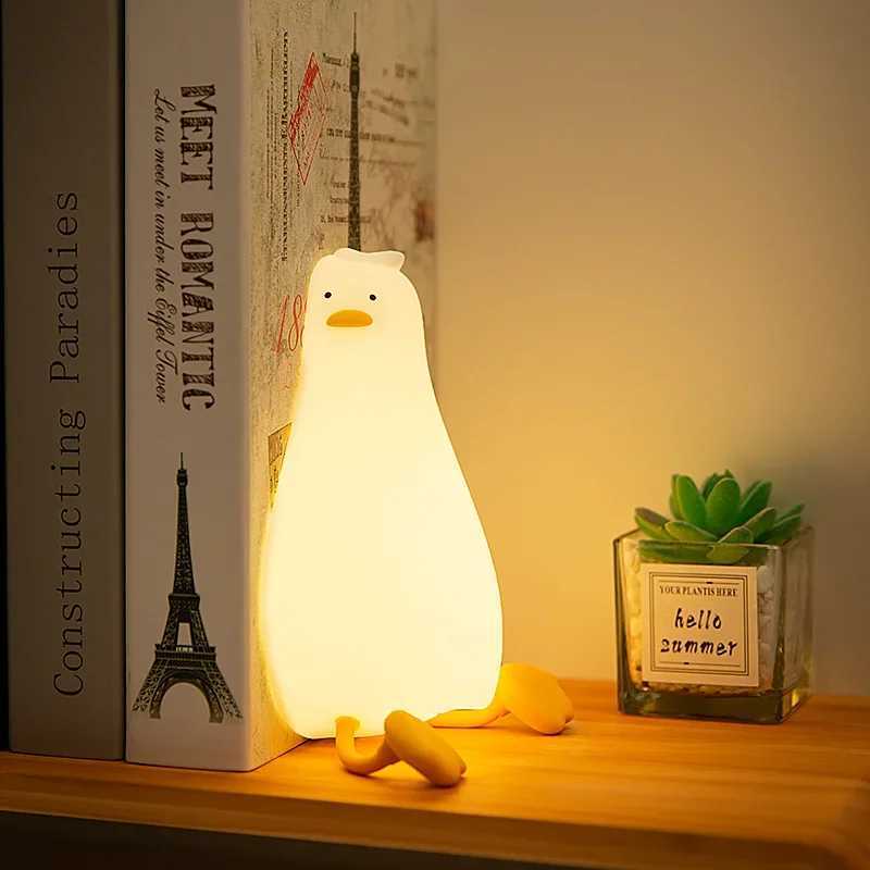 Lying Flat Duck Night Light Silicone Cute Light Up Yellow Duck 3-Level Bedside Desk Touch Night Lamp Baby Kids Room Kawaii DecorXJ250703