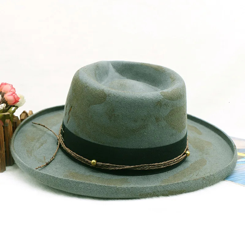 wool cowboy hats men hat felt male fedora with knot felt hat for summer jazz disco hat for men black fedora hat wool hat 250701