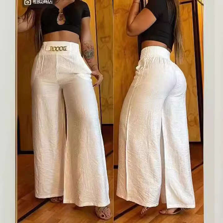 Solid Color Wide-Leg High-Waisted Loose Slimming Flared Pants European and American 2025 New Casual Versatile Fashion Clothing