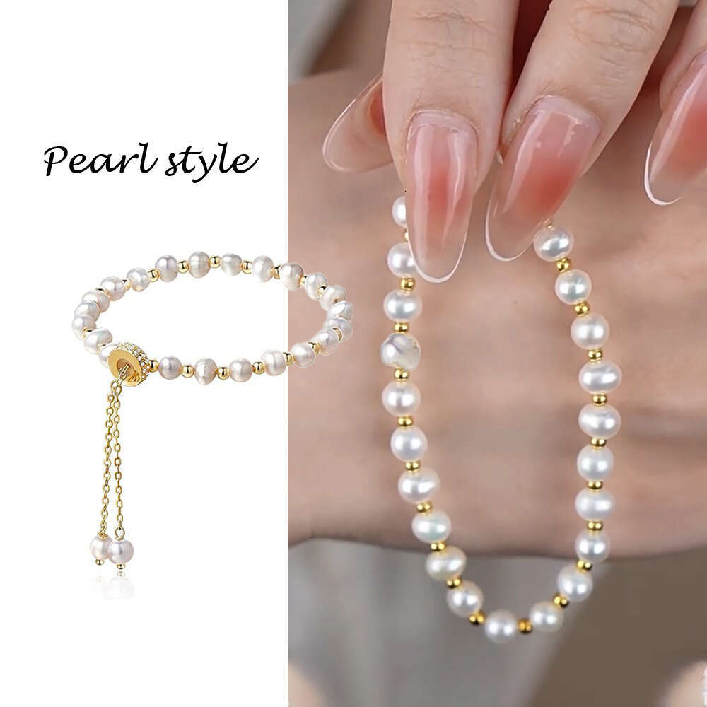DHCollections Niche Light Pearl Beaded Bracelet Gold-Plated Adjustable Fashion Charm for Women and Girls