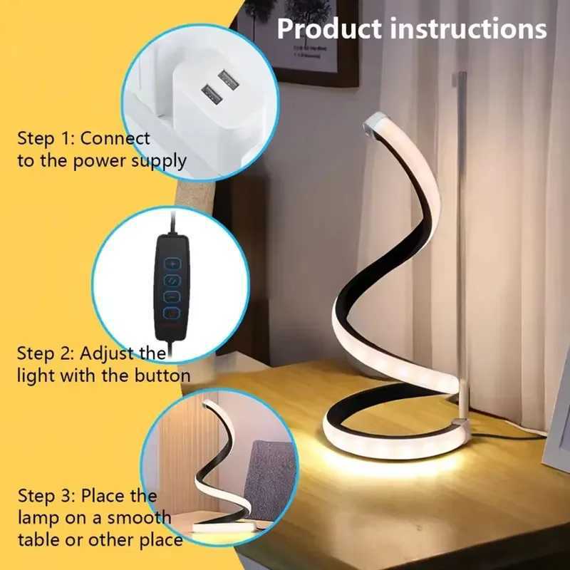 LED Night Light Spiral Table Lamp Modern Bedside Lamps Dimmable Night Lamp for Office Living Room Bedroom Decoration Night Lights XJ250703