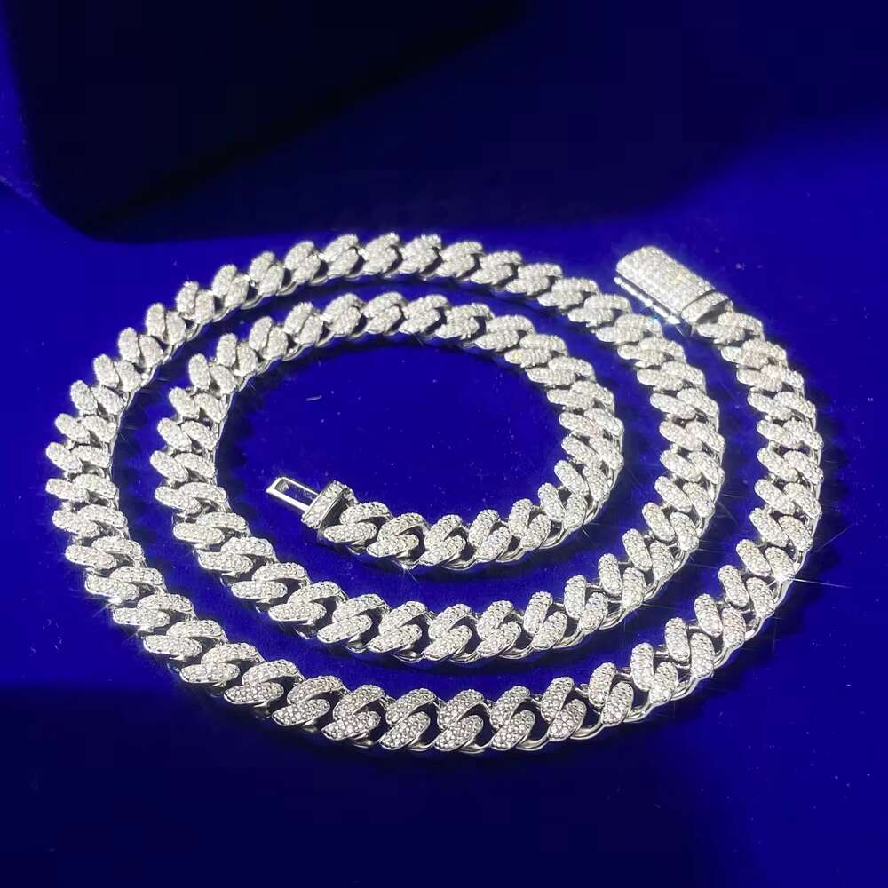 Wholesale Rapper Hiphop Jewelry 14mm VVS Moissanite Diamonds 925 Silver Miami Cuban Link Chains Necklace for Men