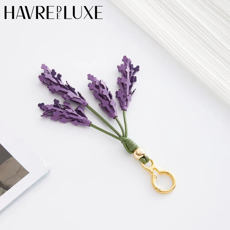 Lavender leather bag charm purple flower keychain bag pendant decoration high girl gift bag accessories 250703