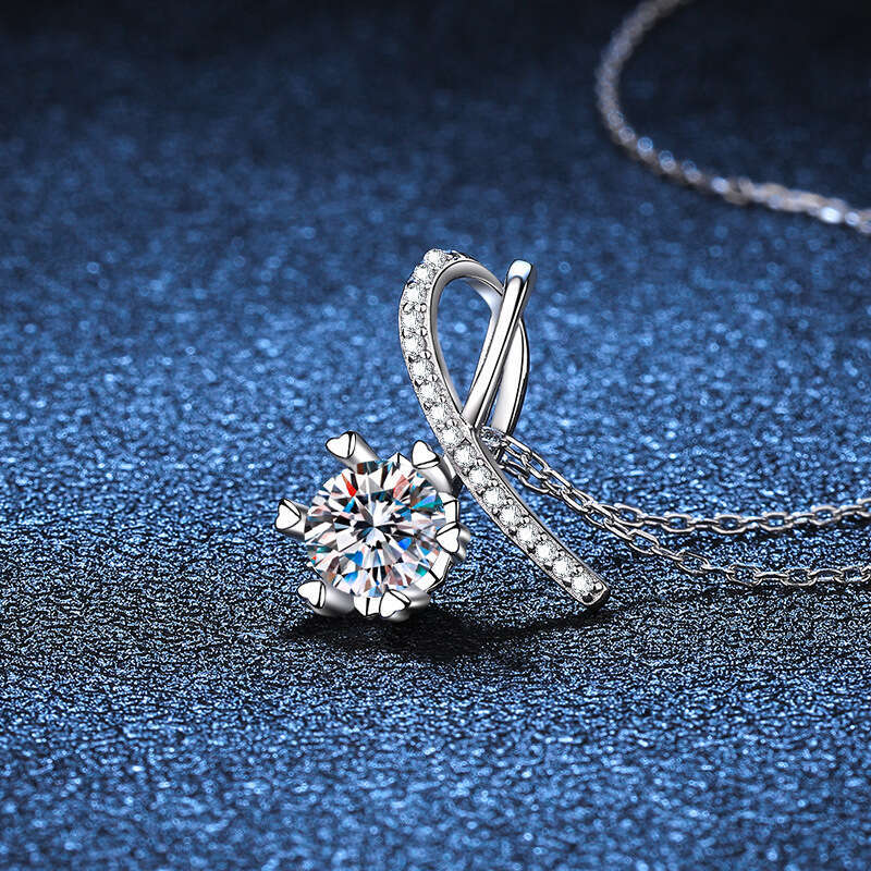 S925 Pure Pendant Bowknot Clavicle Chain S925ier D Color One caratS925 MoiS925S925anite Necklace Women 7bf