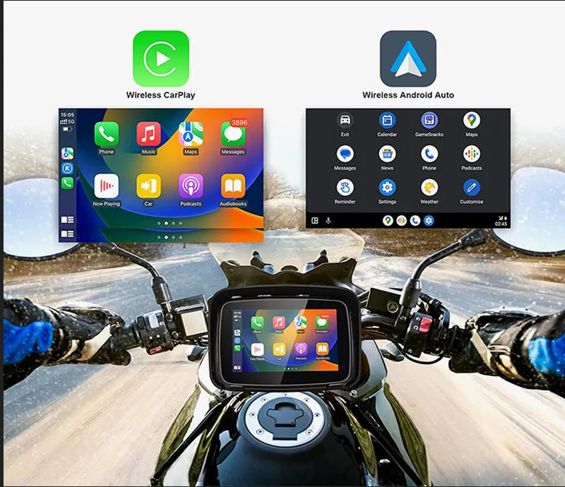 5 Inch Wireless Motorcycle Carplay GPS Navigation System with Carplay and Android Auto, Portable Moto Car Play Screen with Dual Bluetooth, Navigation,