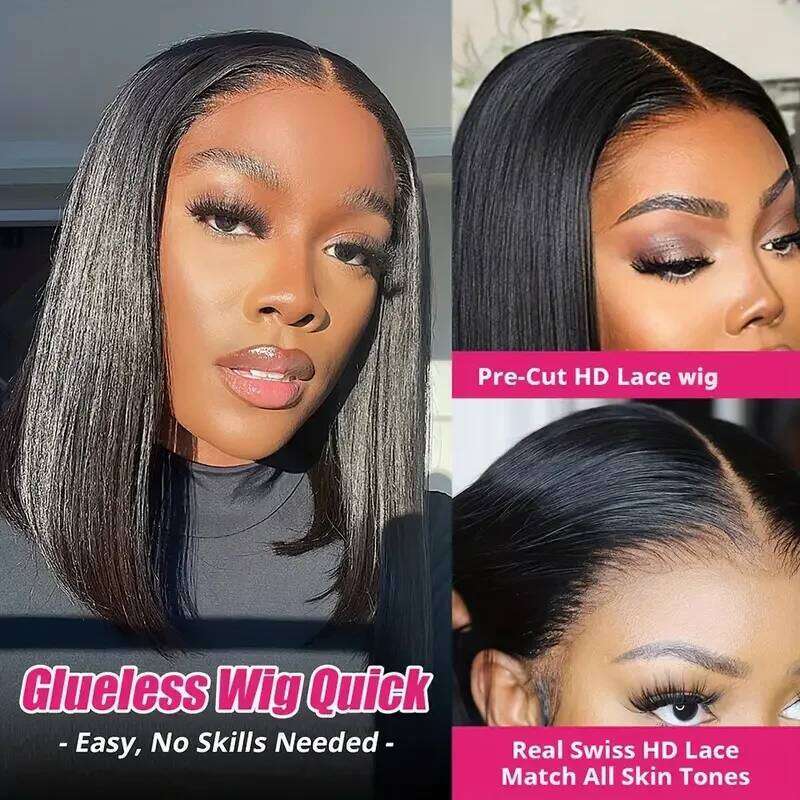 Glueless Short Bob Human Hair Wigs 13x4 HD Frontal Brazilian Straight 4x4 Lace Wig For Women Pre Plucked