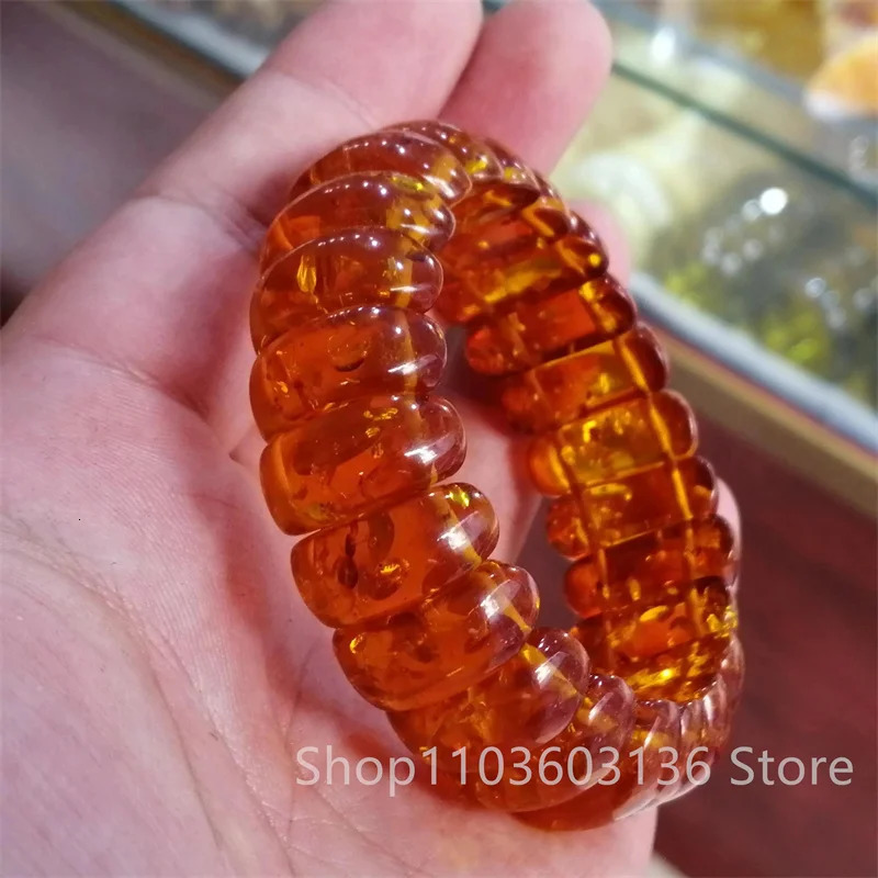 Natural Baltic Amber Flower Wide Bracelet Men Women Healing Jewelry Gemstone Bangle Floral Ambers Elastic Lucky Amulet Bracelets 250628