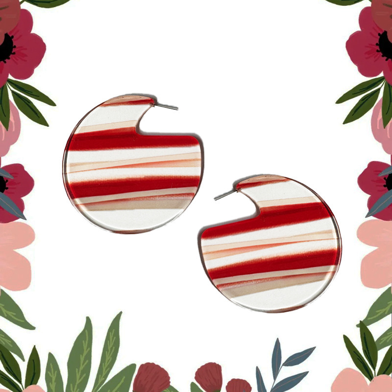 1 Pair Of Red Round Disc Earrings Transparent Acrylic Elegant High-End