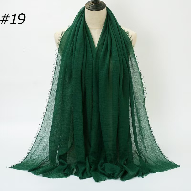 T1127 wrinkled solid color cotton headscarf cotton linen wrinkled fur edge ladies scarf