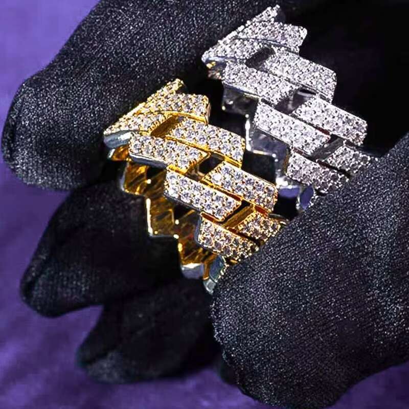 Pass Diamond Tester Hip Hop Bling D Color Moissanite Iced Out Mens 2 Rows Cuban Link Ring With 925 Sterling Silver GRA