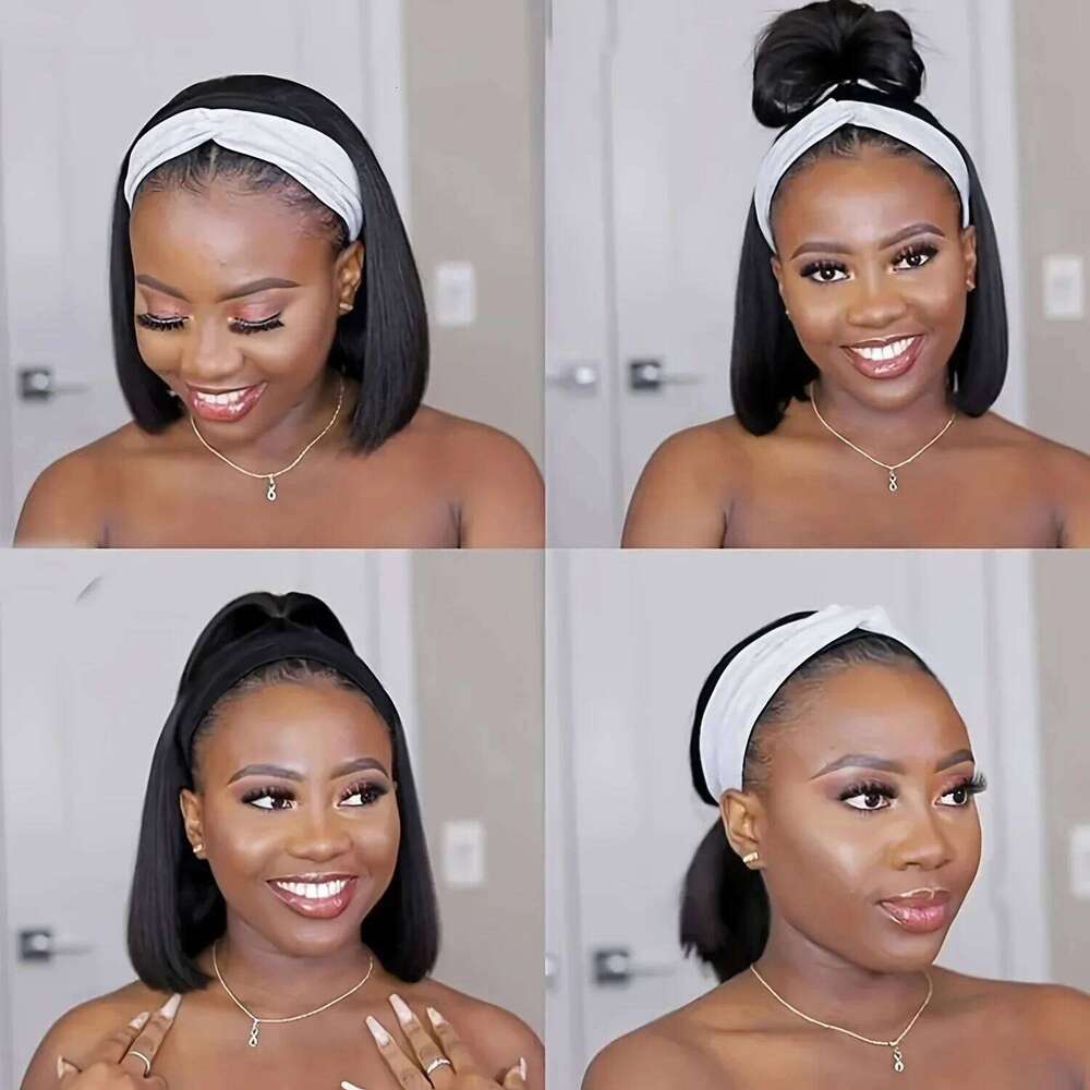 Short Bob Straight 100% Human Hair Wigs Women hine Made Headband for Daily Use High Quality Wig