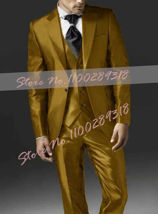 2024 New Style Black Two Bottom Satin Beach Men Suit Mens Wedding Prom Suits Costume Homme 3 Pieces (Jacket+Pants+Vest) X250704