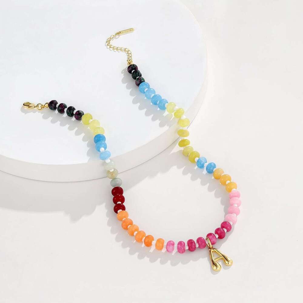 Designer New Colorful Abacus Bead 26 Bubble Letter Pendant Choker Necklace