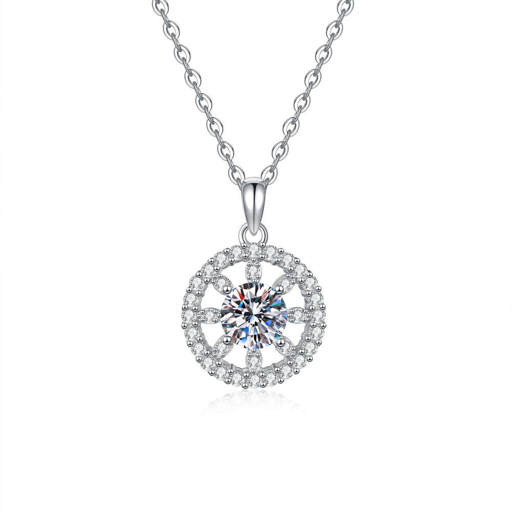 Live S925treaming for Women Full Dia S925un Lucky Round Pendant One caratS925 MoiS925S925anite Necklace 644