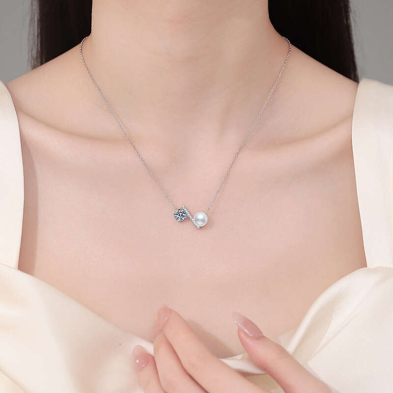 S925 Pure S925ier MoiS925S925anite Necklace Natural FreS925hwater Pearl High-end VerS925atile Balance Beam Pendant for Women e78