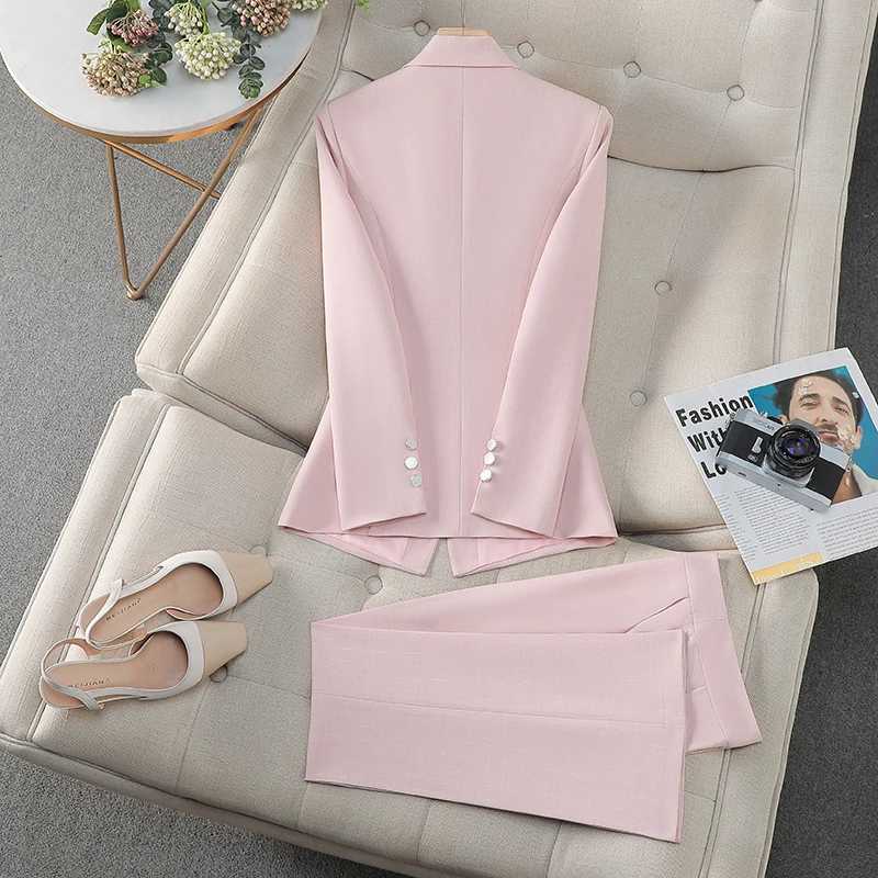 ZJYT Elegant White Blue Women Pant Suit Office Ladies Female Business Work Wear 2 Piece Set Formal Blazer Jacket and Trouser Set X250704