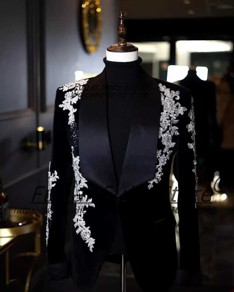 Luxury Shiny Embroidery Wedding Suits For Men Slim Fit Shawl Lapel Groom Tuxedos 2 Pieces Sets High-end Male Blazers Mens Clothing X250704