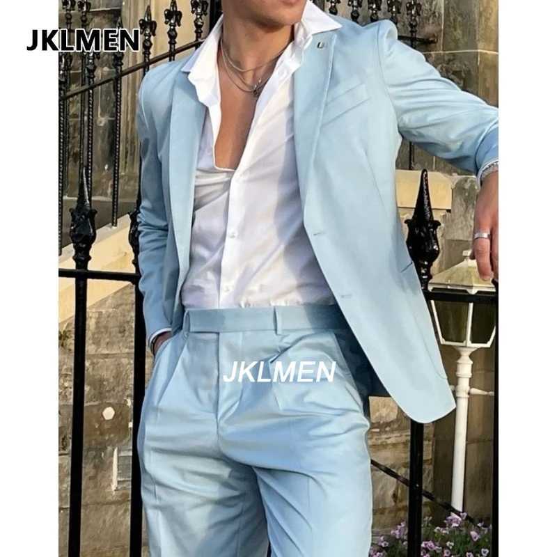 2025 Sky Blue Summer Men Suits Latest Designs Groom Tuxedos 2 Pieces (Jacket+Pants) Wedding Prom Dinner Party Men Suit Blazer X250704