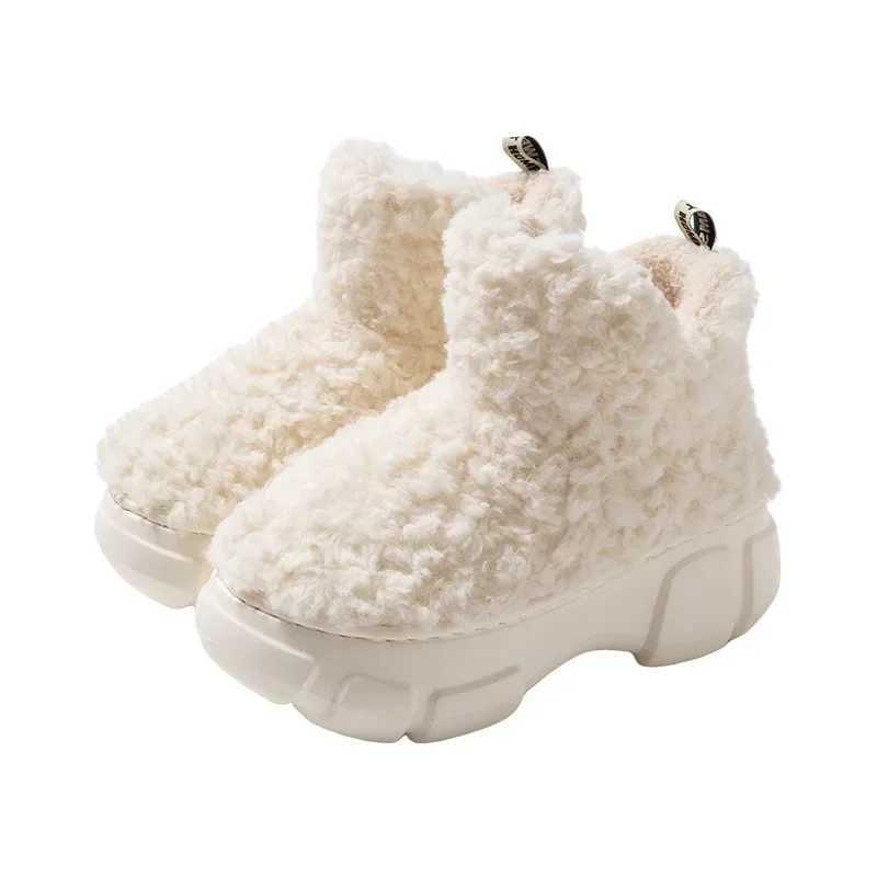 Thickened Plush Fur Warmth Household Snow Boots Cotton Women Slippers Home Boots Simple Solid Color Winter Fluffy Platform Shoes Z250704