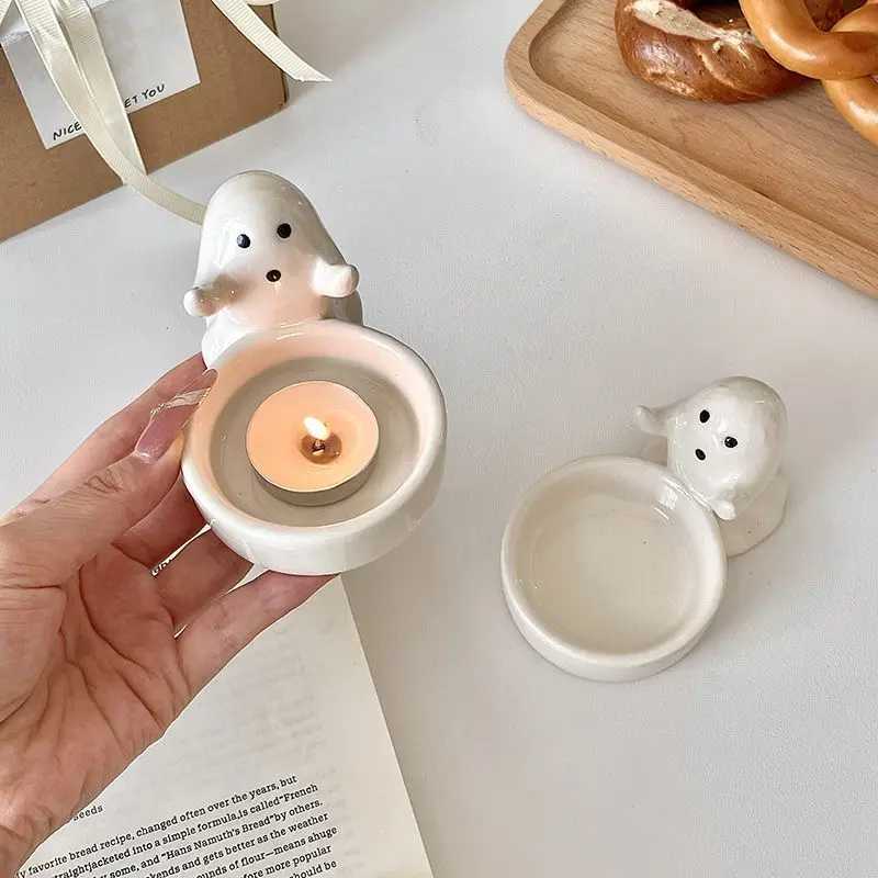 Creative and Quirky Ghost Candle Holder Aromatherapy Candle Base Atmospheric Decoration Cute Ceramic Design Candle Holder W250704