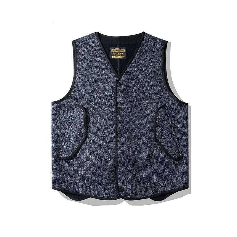 OKONKWO AMEKI British Coarse Flower Wool Vest Outdoor Travel Climbing Trekking Camp Tooling Thick V-Neck Warm Plush Waistcoat 250701