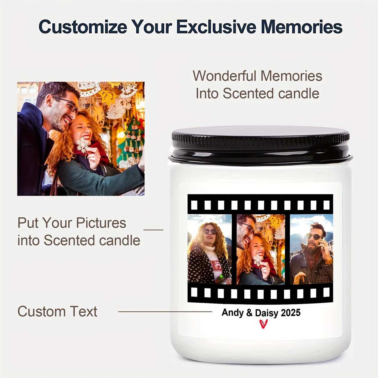 7oz (200g) Personalized Aromatherapy Candles Customized Photos and Text on Film Suitable for Valentines Day Christmas W250704