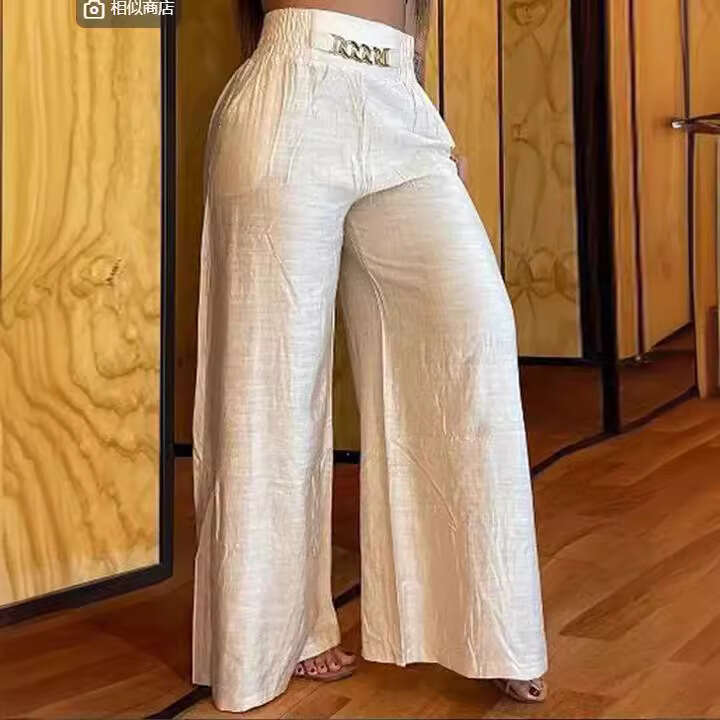 Solid Color Wide-Leg High-Waisted Loose Slimming Flared Pants European and American 2025 New Casual Versatile Fashion Clothing