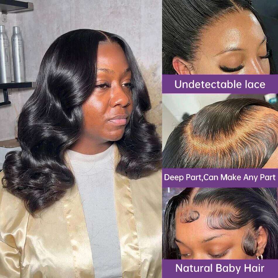 200% Density Body Wave Bob 4x4 13x4 HD Transparent Front Wig Human Hair Pre Plucked Lace Closure Wigs For Black Women