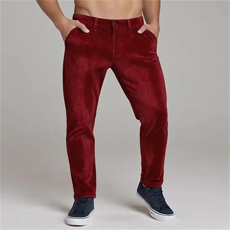 Men s Stylish Fit Corduroy Trousers Mid Rise Solid Color Casual Tapered Pants Long Straight Leg Pants 250704