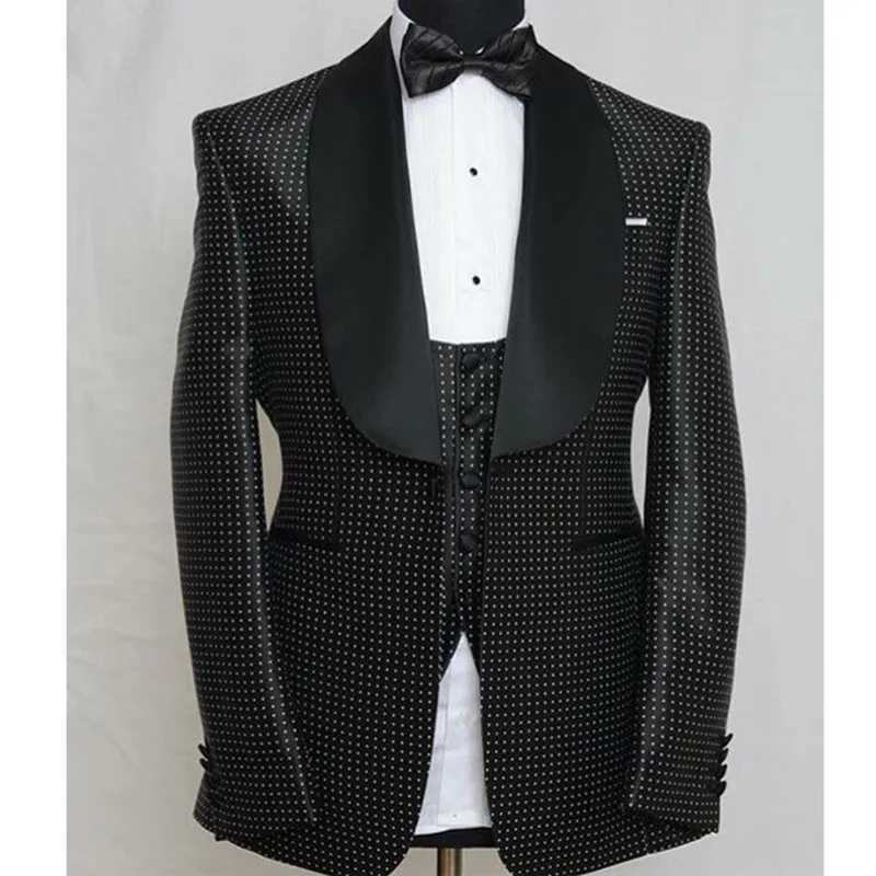 3 piece Slim fit Prom Suits for Men with Dots Shawl Lapel Custom Wedding Groom Tuxedos 2025 Man Fashion Clothes Suit Set X250704