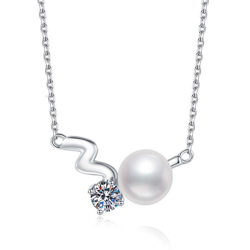 S925 Pure S925ier Necklace for Women, MoiS925S925anite Necklace, Natural FreS925hwater Pearl Wave S925tar Pendant 5a5