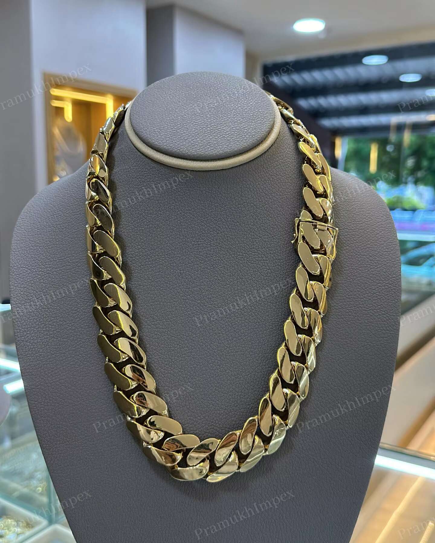 Mens Simple Plain Cuban Chain Necklace Solid Yellow Gold Plated Hip Hop Styles Big Size Miami Cuban Link Daily Wear Jewelry